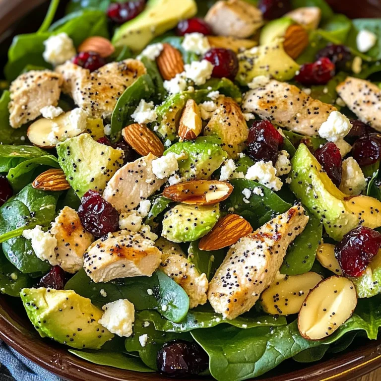 Cranberry Avocado Spinach Salad with Chicken and Orange Poppy Seed Dressing