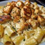 Cheddar Garlic Chicken Rigatoni in Parmesan Sauce