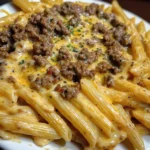 Garlic Butter Cajun Beef Penne in Velvety Cheese Sauce