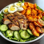 Grilled Chicken Salad Bowl with Sweet Potato Rounds & Eggs