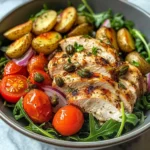 Herbed Chicken Bowl with Crispy Potatoes & Tomato Caper Salad