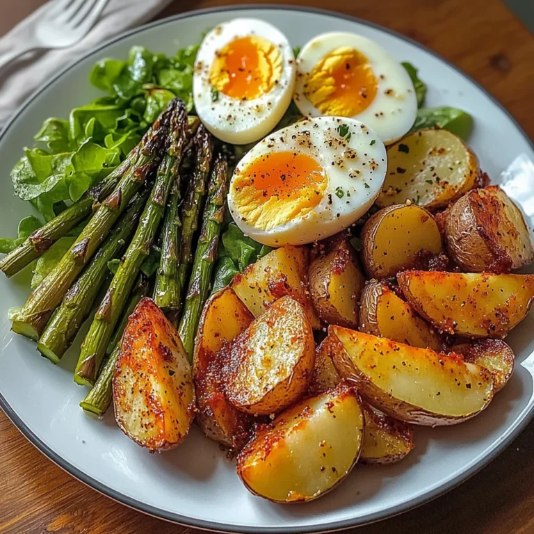 Roasted Potato Wedges with Asparagus, Jammy Eggs & Fresh Garden Salad