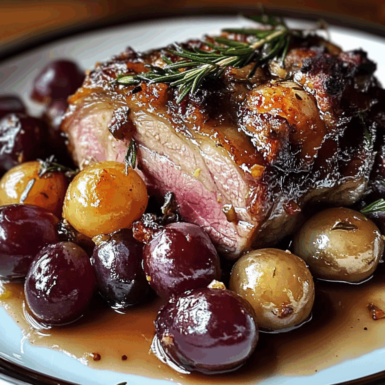 Slow-Roasted Lamb Shoulder with Rosemary, Garlic Cream & Caramelized Grapes