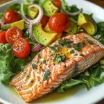 Baked Salmon Fillet with Avocado & Tomato Salad