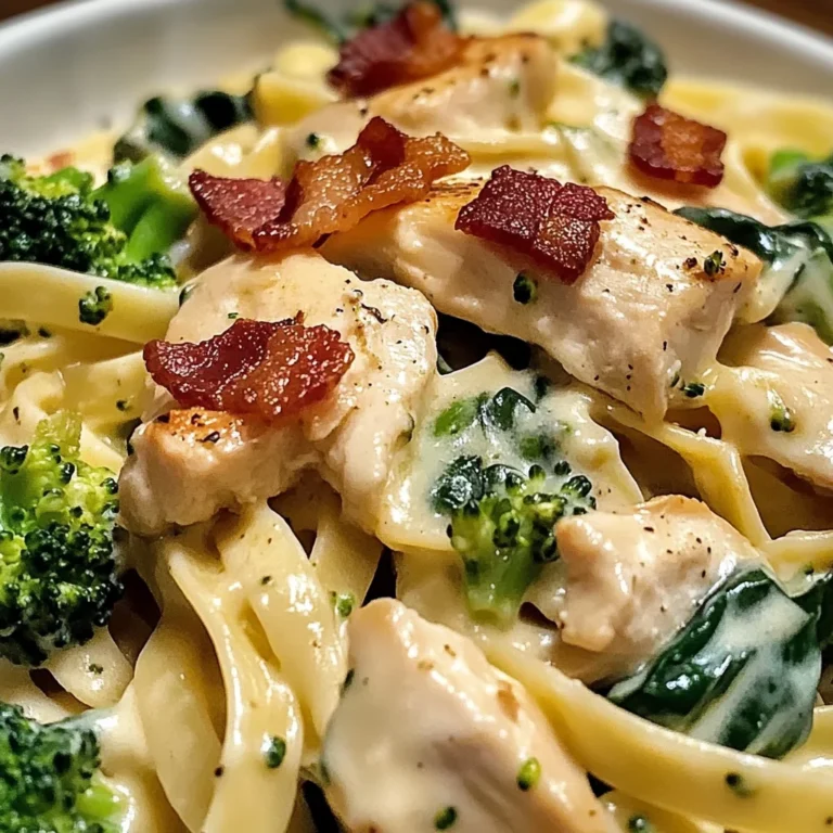Chicken, Bacon & Spinach Alfredo Fettuccine with Broccoli