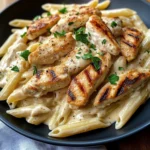 Creamy Chicken Alfredo Pasta with Grilled Chicken Strips