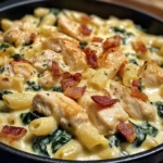 Creamy Spinach, Chicken, Bacon Pasta