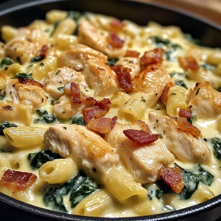 Creamy Spinach, Chicken, Bacon Pasta