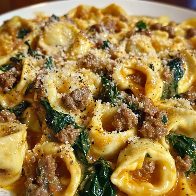 Creamy Tortellini Pasta with Beef, Spinach & Italian Sausage