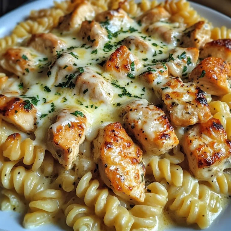 Garlic Butter Chicken Rotini with Melted Mozzarella