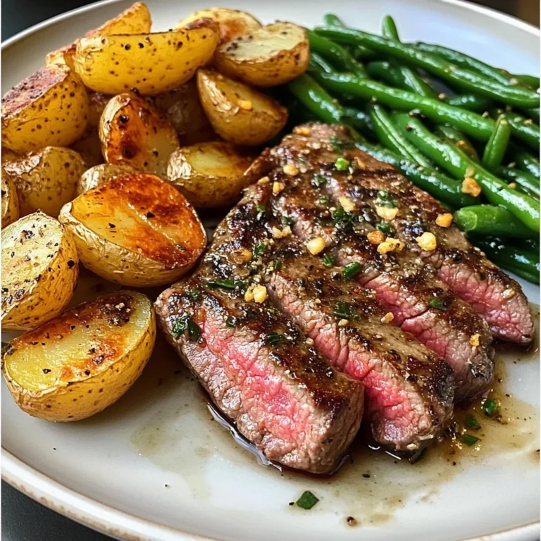 Garlic Herb Steak with Crispy Potatoes & Green Beans