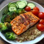 Grilled Salmon Power Plate with Quinoa & Steamed Veggies