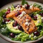 Grilled Salmon & Avocado Salad with Cranberries and Feta