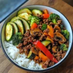 Ground Beef Veggie Stir-Fry Bowl with Fluffy Rice