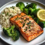 Lemon-Garlic Salmon with Broccoli & Herbed Rice