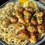 Lemon Garlic Butter Chicken Bites with Savory Parmesan Linguine