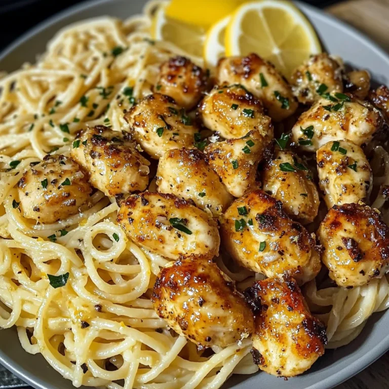 Lemon Garlic Butter Chicken Bites with Savory Parmesan Linguine