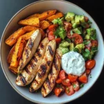 Power Bowl with Grilled Chicken, Sweet Potato Wedges & Avocado Salsa