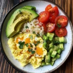 Scrambled Egg & Avocado Plate with Tomato Salad & Sauerkraut