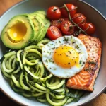Zoodle Power Plate with Salmon, Avocado & Sunny Egg